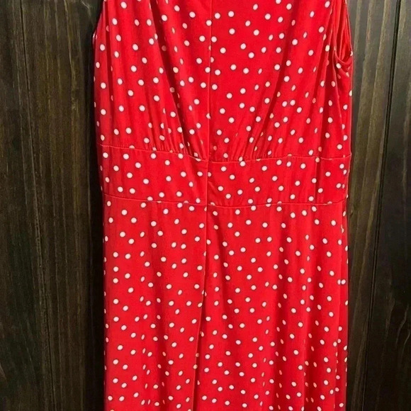 LONDON TIMES Sleeveless Flare Midi Dress Red with White Polkadots-Size: US 8 - Picture 6 of 10